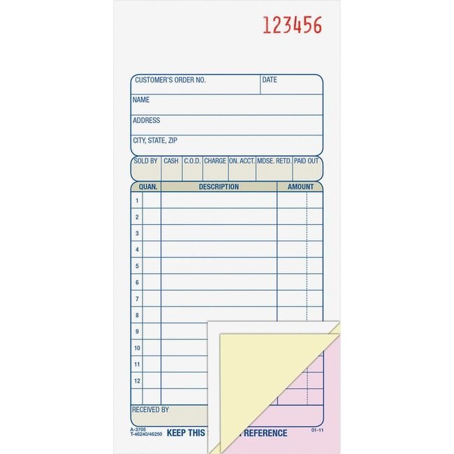 Adams Business Forms Book Sales Order 3PT 3.5X7 ABFTC3705