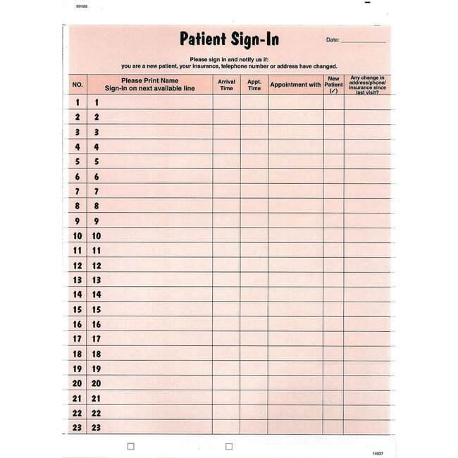 Tabbies Form Sign-In Patient Pink TAB14530
