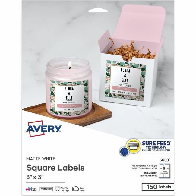 Avery Products Corporation Labels Square 3X3IN 150 Count AVE05659