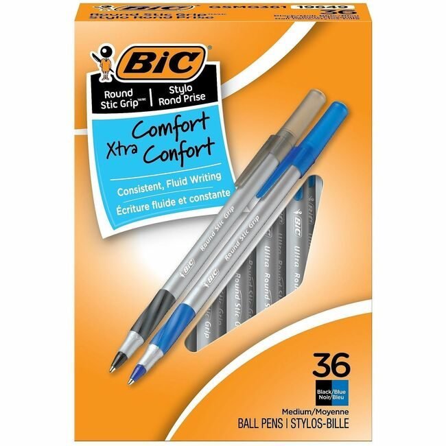 BIC Corporation Pen Roundstic Grip Assorted 36 Count BICGSMG361-AST