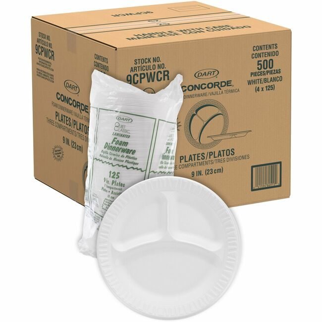 Dart Container Corporation Plate Foam 3COMP Whi 9" DCC9CPWCR