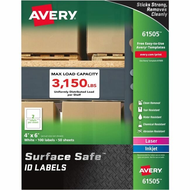 Avery Products Corporation Label Srfsafe Rem White 100 Pack AVE61505