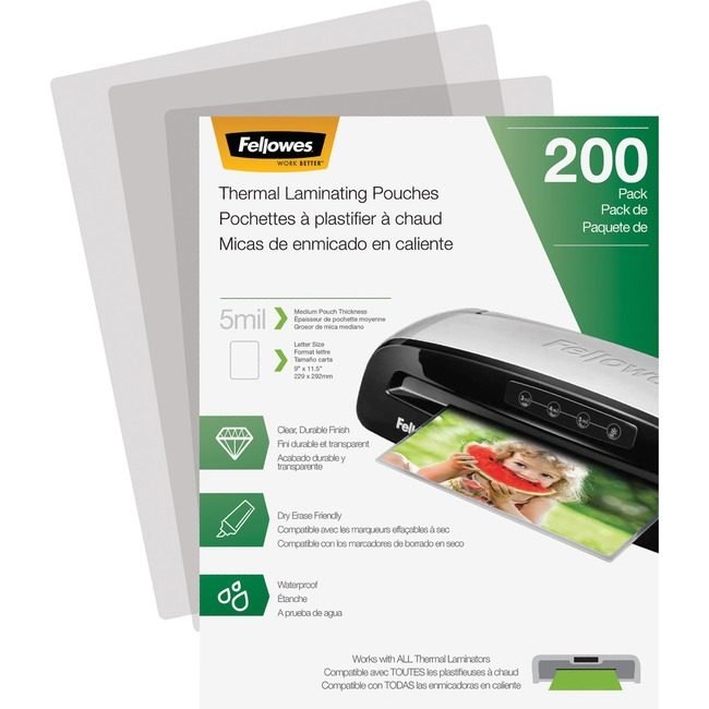 Fellowes Brands Pouch Lmntng Letter 5ML 200 Pack FEL5743601