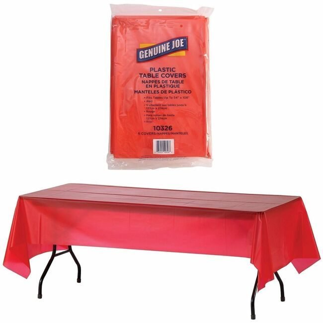 Genuine Joe Tablecover Plastc 54X108 Red GJO10326