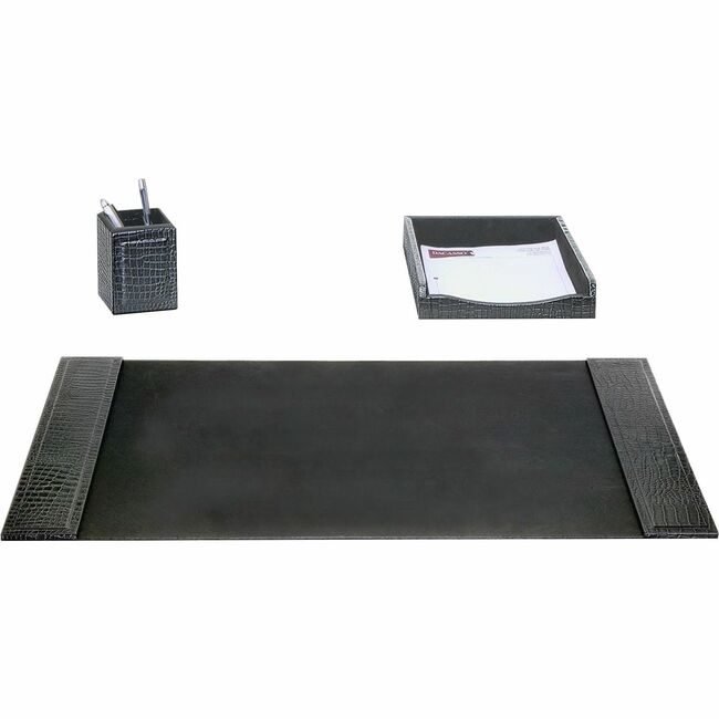 Dacasso Dsk St Lthr Crocemb Black 3PC DACD2237