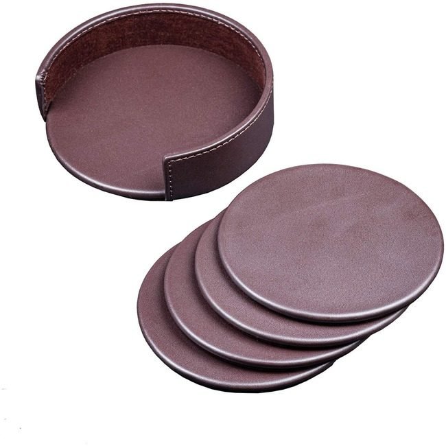 Dacasso Coaster Set Lthr Bn DACA3445