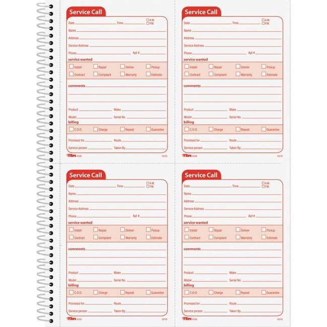 TOPS Products Book Service Call 2-PART TOP4100