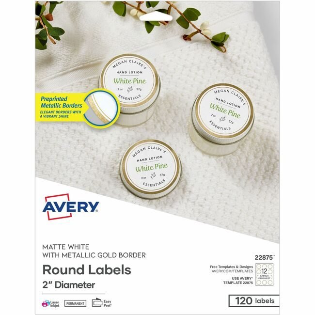 Avery Products Corporation Labels Round Goldtrim 120 Count AVE22875