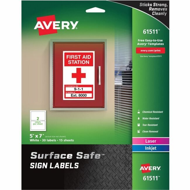 Avery Products Corporation Label Sign Rem 5X7 White 30 Pack AVE61511