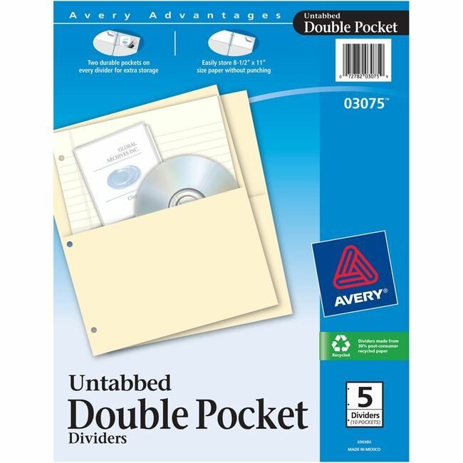 Avery Products Corporation Dividers Dblpkt Untabbed AVE03-075