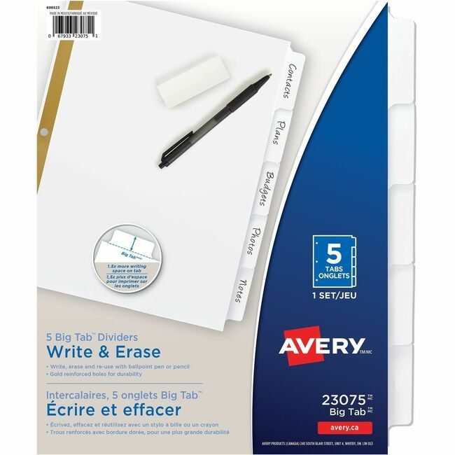 Avery Products Corporation Dividers Write-On Ersbl 5TB AVE23-075
