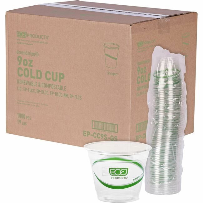 Eco-Products Cup 9OZ GN STRPE CORN Cr ECOEPCC9SGS