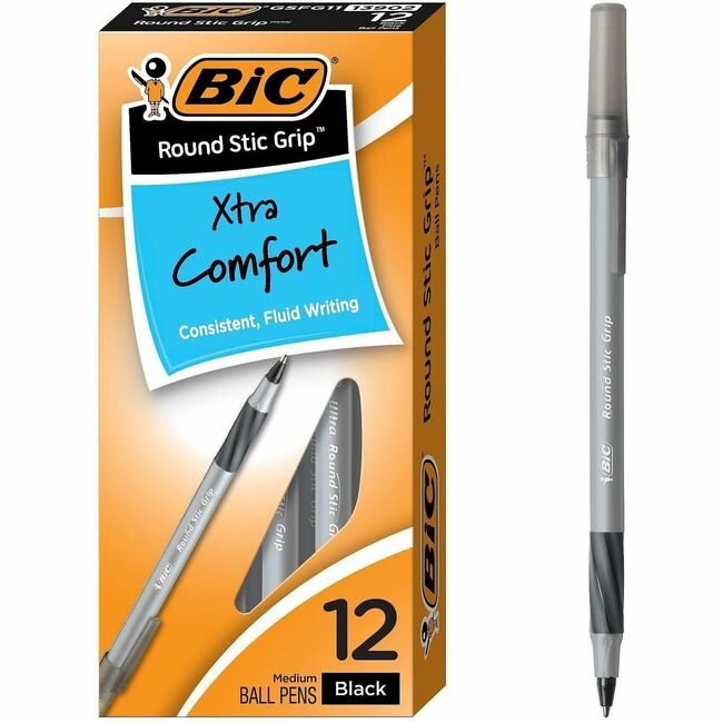 BIC Corporation Pen Roundstic Grip Medium Black BICGSMG11-BK