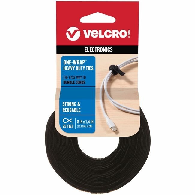 Velcro Companies Brand Fastener 8" STRAP 25 Pack Black VEK91141