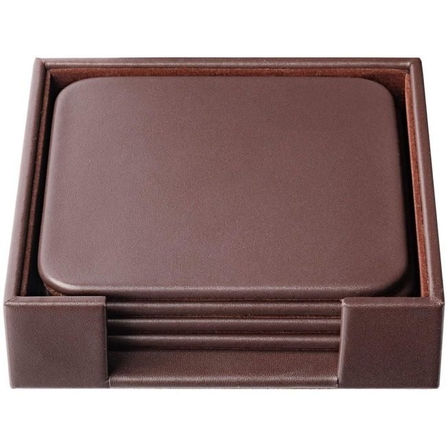 Dacasso Coaster Set Lthr Bn Sq DACA3481