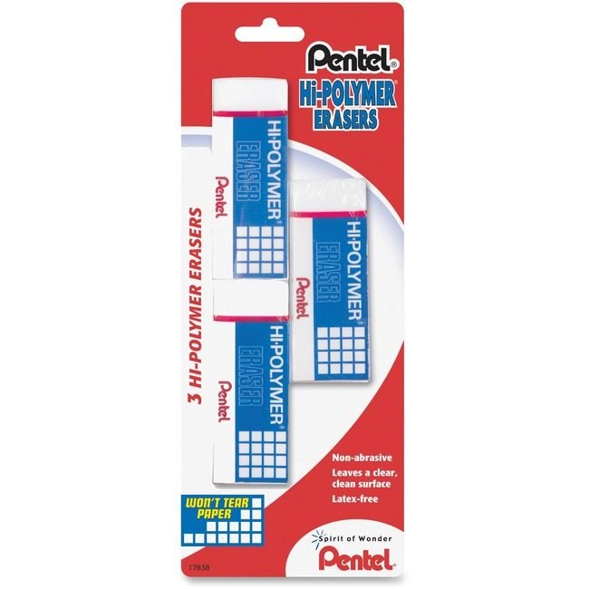 Pentel of America Eraser Hi-Polymer 3/PK PENZEH10BP3K6