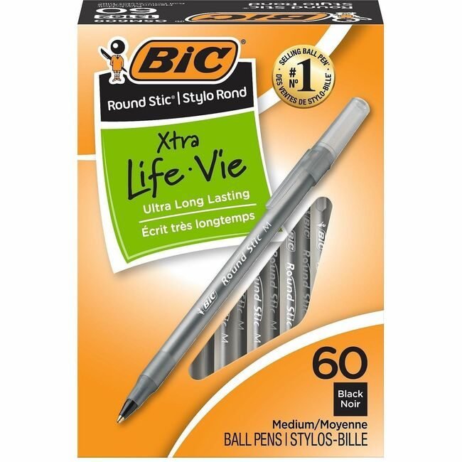 BIC Corporation Pen Roundstic Bp Medium Black 60 Pack BICGSM609-BK