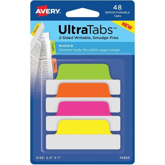 Avery Products Corporation Tabs 2.5"X1" 48 ASSTNEON AVE74865
