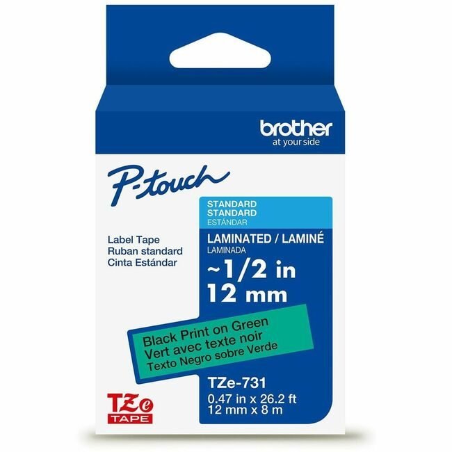 Brother International Tape Label 1/2" Bk/Gn BRTTZE731G