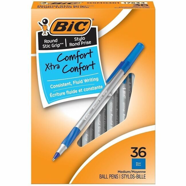 BIC Corporation Pen Roundstic Grip Be 36 Count BICGSMG361BE