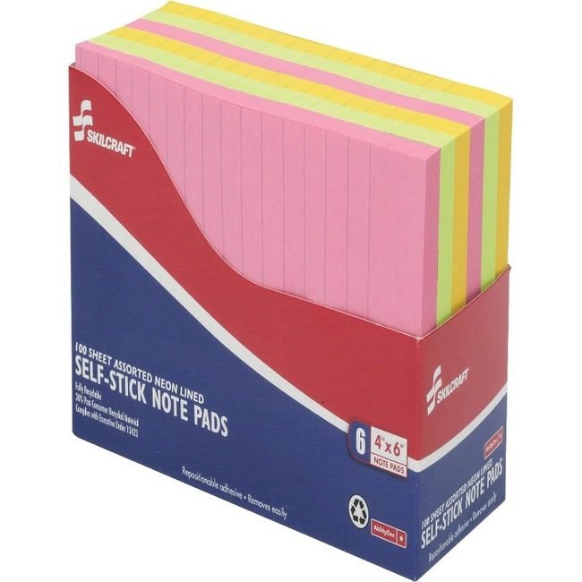 SKU-LEVEL VERIFICATION REQUIRED Notepad Adhesive 4X6 6 Pack Assorted NSN4181212