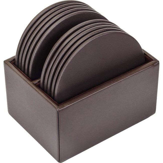 Dacasso Coaster Set Lthr Rnd Bn DACA3435