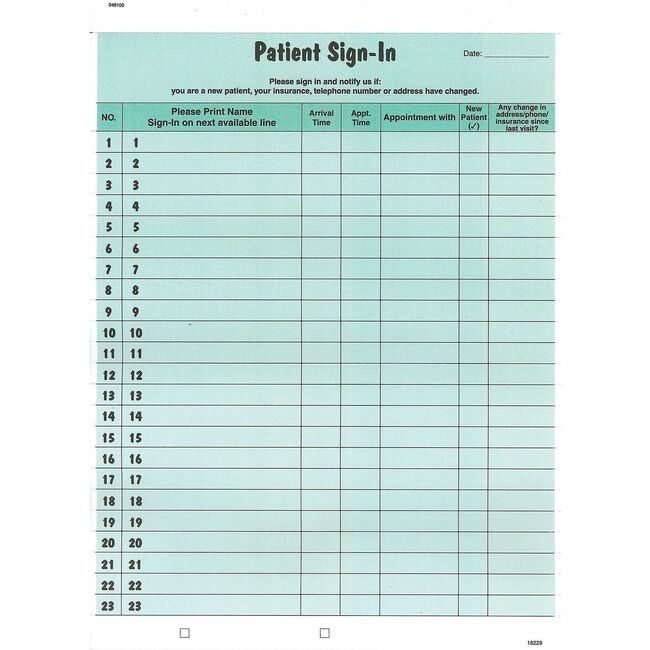 Tabbies Form Sign-In Patient Green TAB14532