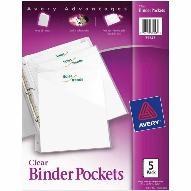 Avery Products Corporation Pocket Binder Poly Clear 5 Pack AVE75243