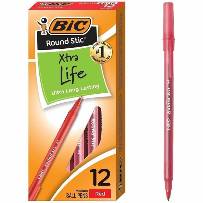 BIC Corporation Pen Roundstic Bp Medium Red Dz BICGSM11-RD
