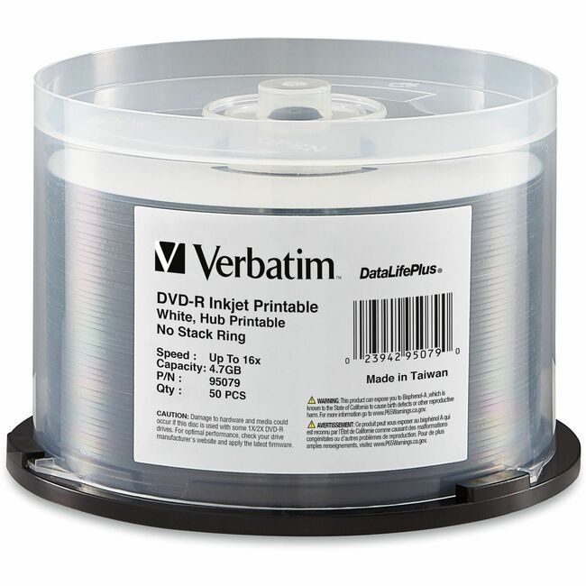 Verbatim Americas Dvd-R 4.7GB Hub Prt Ij 50 Pack VER95079
