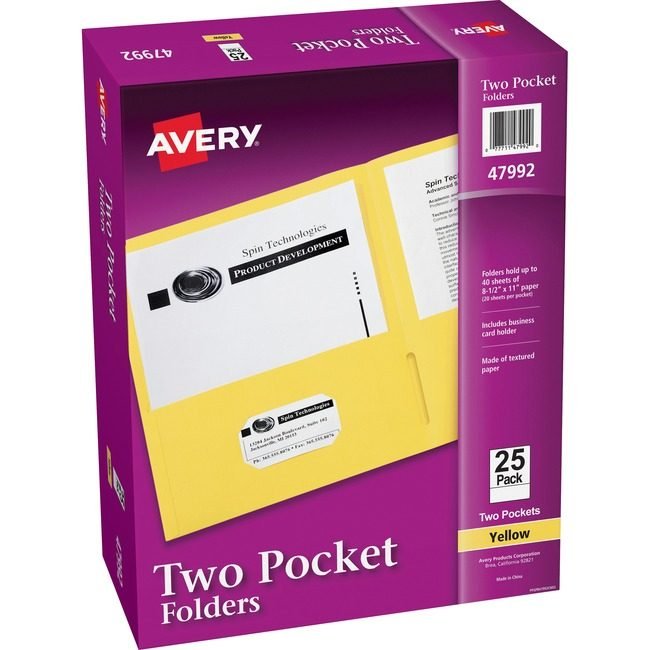Avery Products Corporation Folder 2-POCKET Letter Yw AVE47992