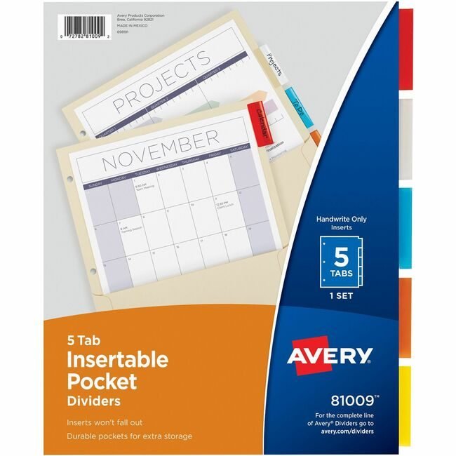 Avery Products Corporation Divider Pckt&Tab 5TAB Color AVE81009