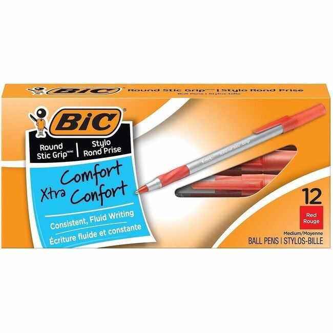 BIC Corporation Pen Roundstic Grip Medium Red BICGSMG11-RD