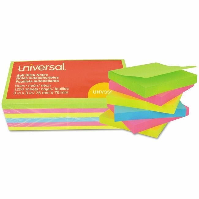 Universal Office Products Pad 3X3 Flat 12-PACK Assorted UNV35612