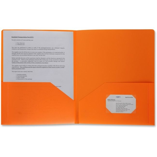 Business Source Folder 2-POCKET Poly Orange BSN20883