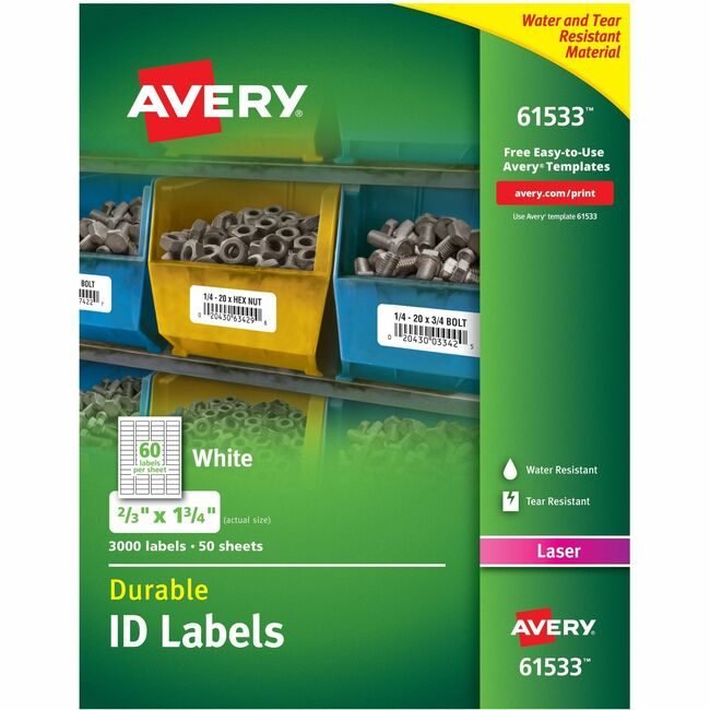 Avery Products Corporation Labels Dur Tblk 3000 Pack White AVE61533