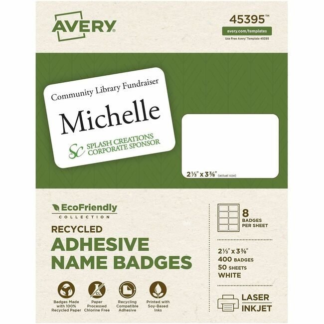 Avery Products Corporation Label Namebadge 2.3X3.3 400 AVE45395