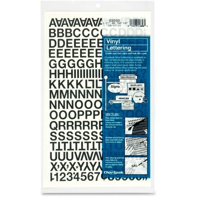 Chartpak Letter Numbers Vnyl 1/2"BK CHA01010