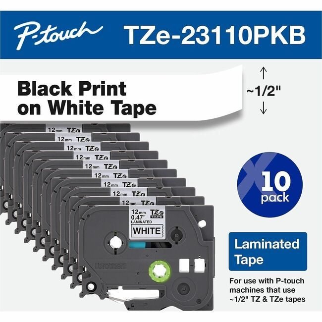 Brother International Tape Label 47" BK/WE 10PK BRTTZE23110PKB