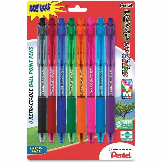 Pentel of America Pen Rsvp Rt Bp Medium Assorted 8 Pack PENBK93CRBP8M