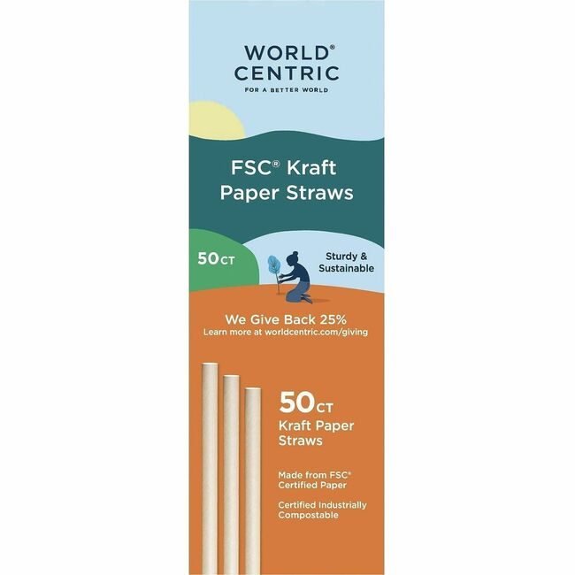 World Centric Straw Kraft 8" Natural 50 Pack WORSTRTPA8K