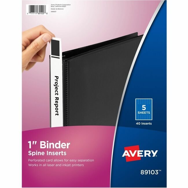 Avery Products Corporation Inserts Spine Binder We 1" AVE89103
