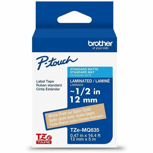 Brother International Tape Tze 12MM We/Satin Gold BRTTZEMQ835G