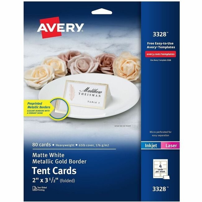 Avery Products Corporation Cards Tent Goldtrim 2X3.5IN AVE03328