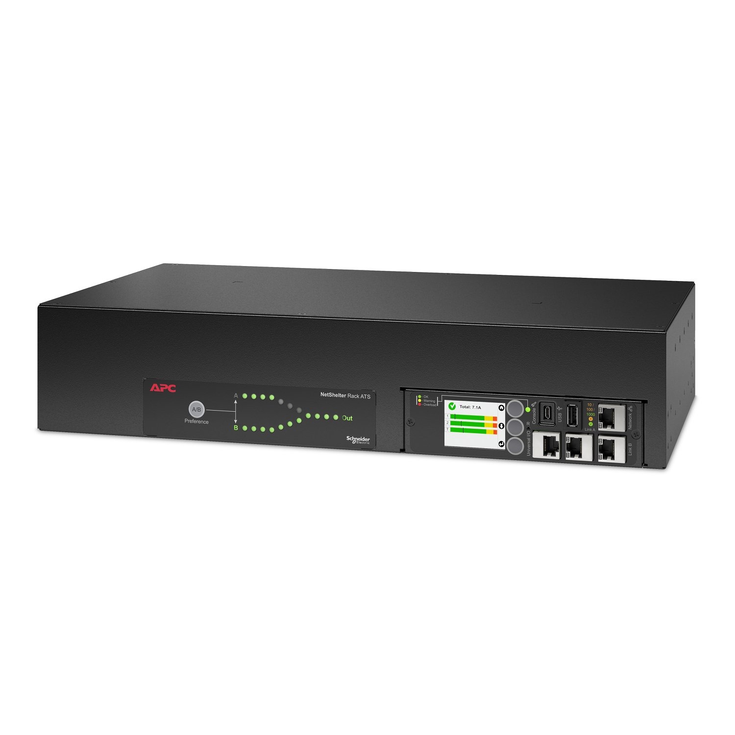 APC by Schneider Electric NetShelter Rack Automatic Transfer Switch, 2U, 30A, 120V, 2 L5-30P IN, 16 AP4453A