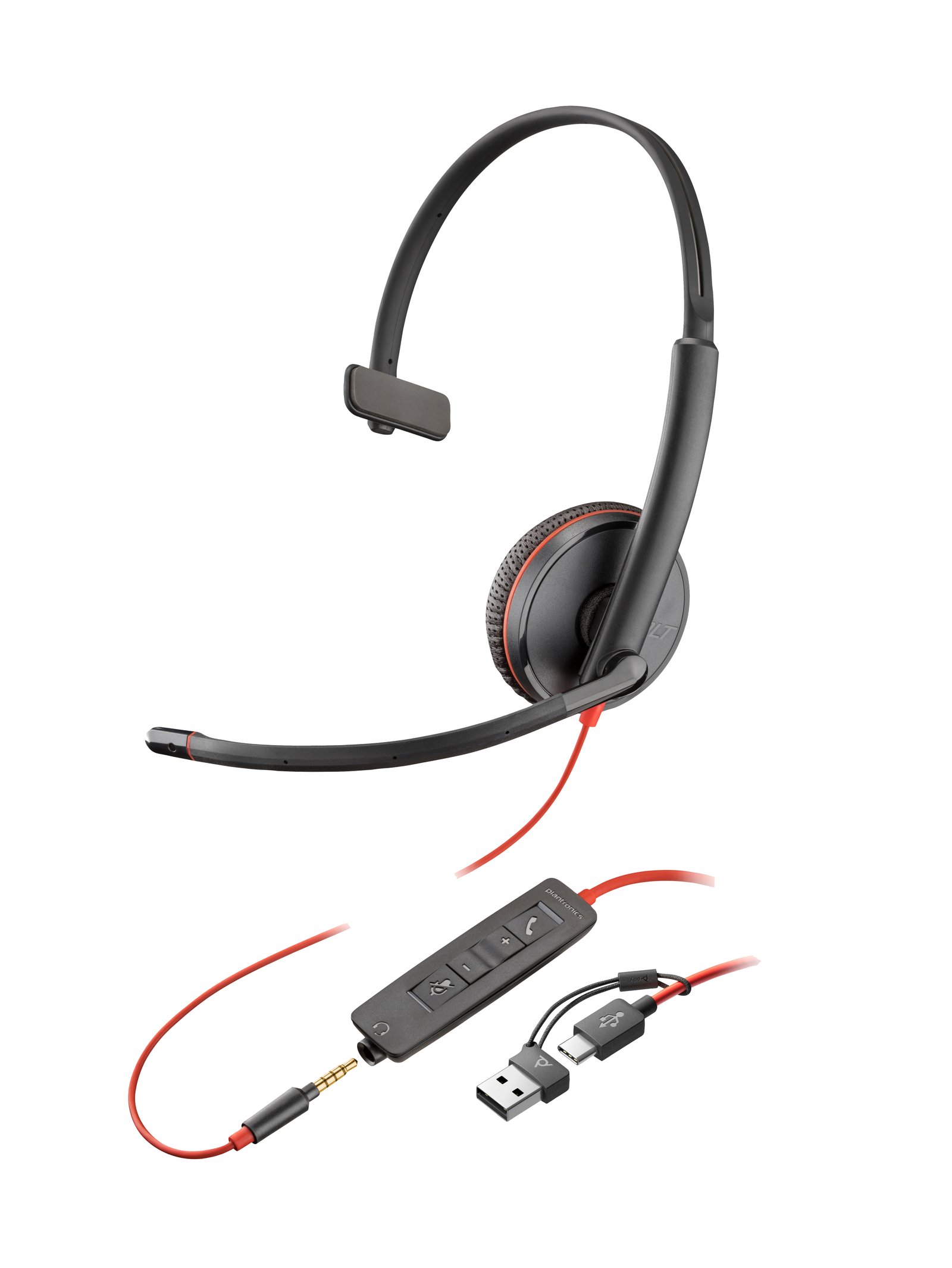 HPI POLY HP Blackwire 3215 Monaural USB-C Headset +3.5mm Plug +USB-C/A Adapter 8X227AA