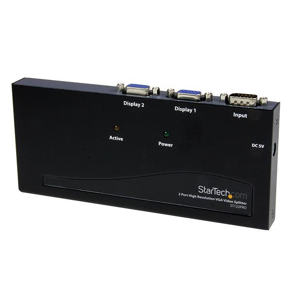 StarTech.com 2 Port High Resolution VGA Video Splitter with Built-in Amplifier, 350 MHz, 1 x