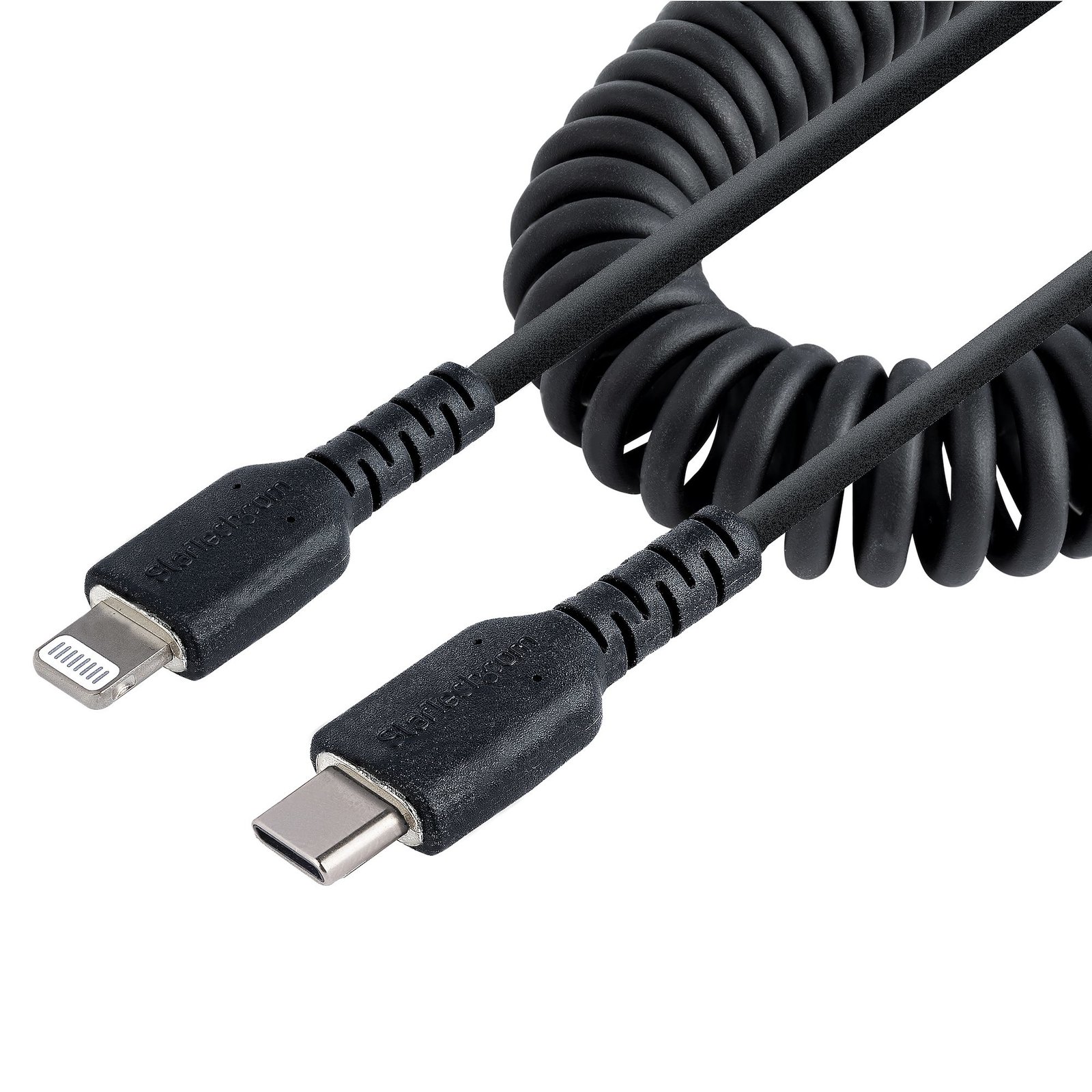 StarTech.com 1m (3ft) USB C to Lightning Cable, MFi Certified, Coiled iPhone Charger Black, Durable