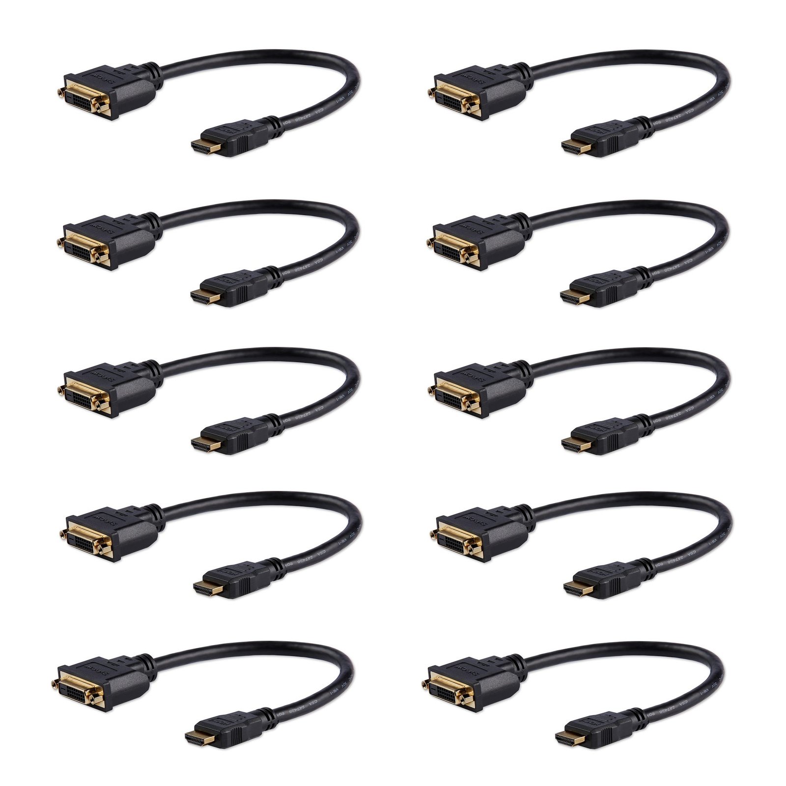 StarTech.com 8in (20cm) HDMI to DVI Adapter, DVI-D (1920x1200p), 10 Pack, Male 24 Pin Female,