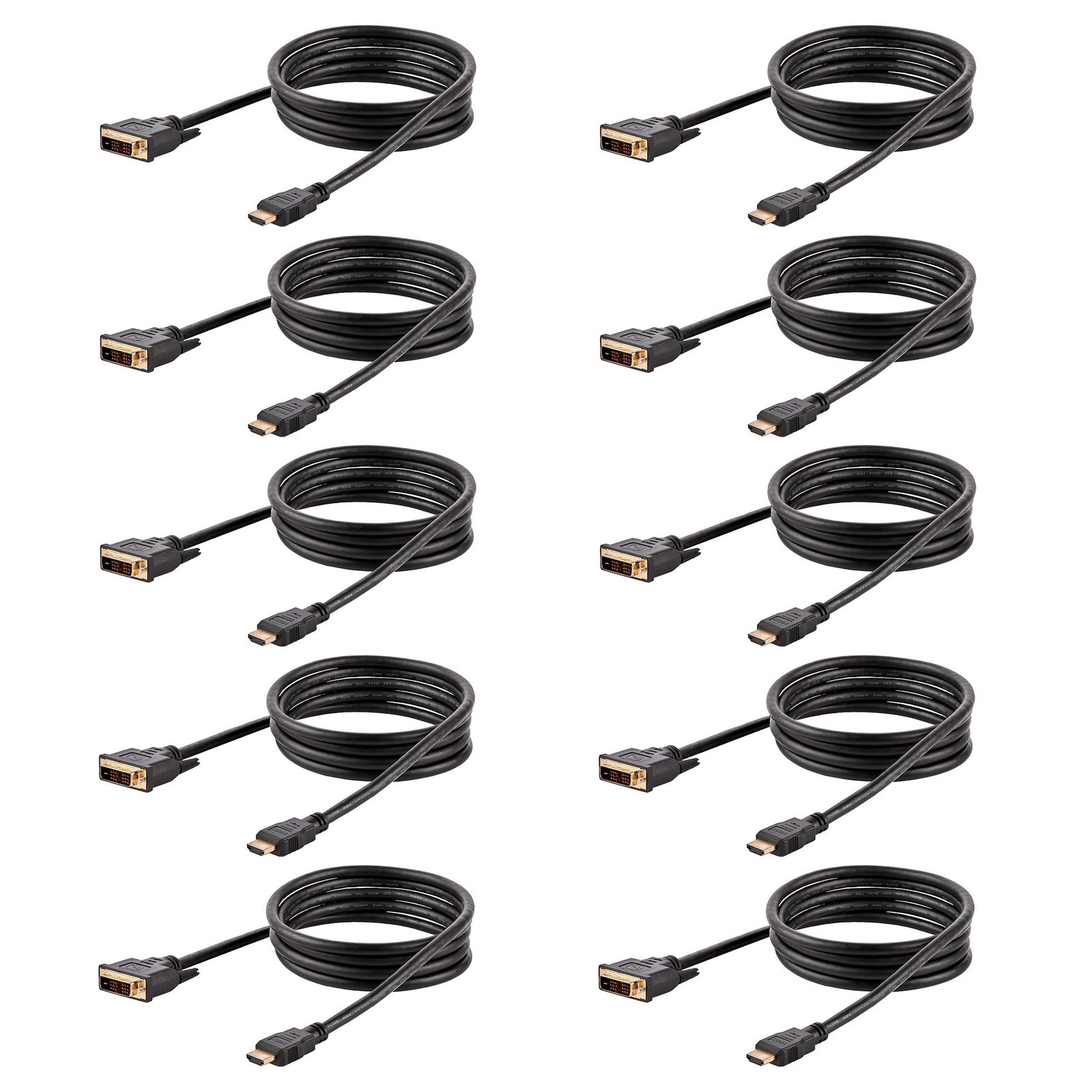 StarTech.com 6ft (1.8m) HDMI to DVI Cable, DVI-D Display (1920x1200p), 10 Pack, Black, 19 Pin